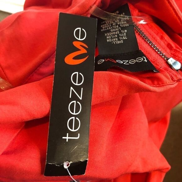 Teeze Me Body Con Dress Mini Orange Tangerine Stretch Strapless Size 1 Junior - Picture 5 of 5